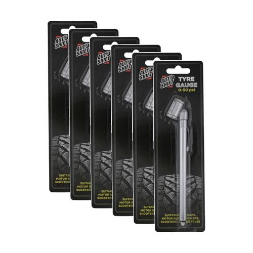 6PK AutoShift Universal Pen Style Tyre Pressure Gauge Auto Accessory 0-50psi