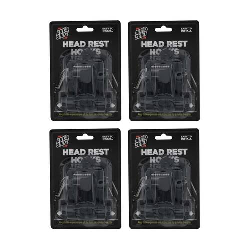 4PK AutoShift Headrest Hanger Hook Car Organisation Accessory Black