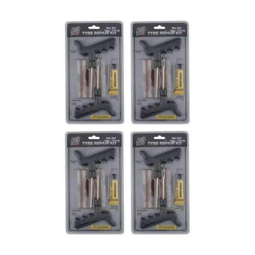 4x 8pc AutoShift Emergency Tyre Puncture Repair Kit w/5 Plugs 2 Tools & Glue