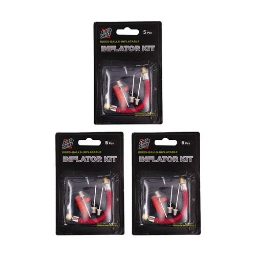 3x 5pc AutoShift Bike/Sports Ball Inflation Accessory Kit Football/Cycling