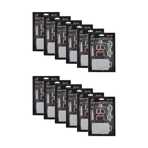 12x 12pc AutoShift Bike Tyre Patch Repair Kit Cycling Accessory with Tools
