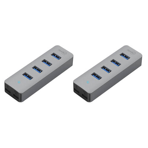 2PK Cruxtec 4-Port USB 3.0 Hub w/ Type-C Power Port USB-A For Laptop Silver