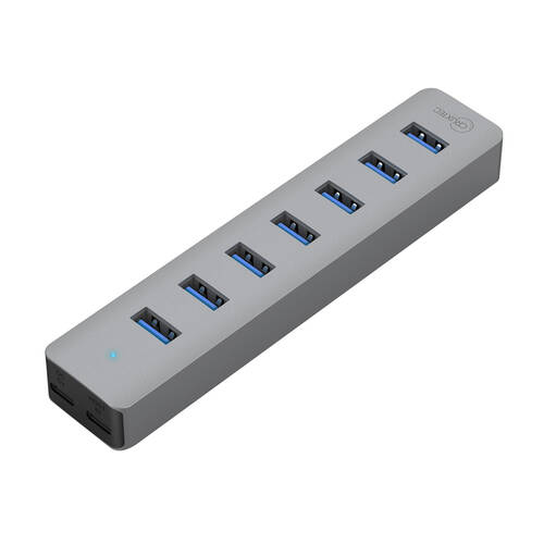 Cruxtec 7-Port USB 3.0 Hub w/ Type-C Power Port USB-A For Laptop Silver