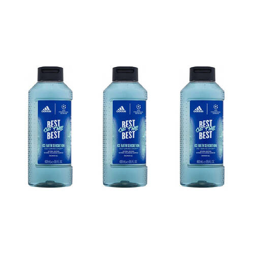 3PK Adidas UEFA 9 Best Of The Shower Gel Moisturising Hydrating Skin Body Wash 400ml