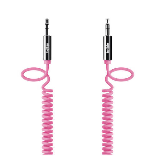 Belkin 1.8m Coiled Stereo Aux Cable  Audio Male to Male  3.5mm - Pink