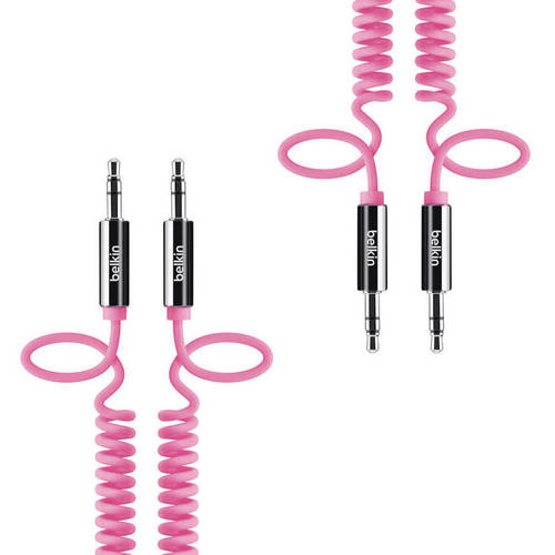 Belkin 1.8m Coiled Stereo Aux Cable  Audio Male to Male  3.5mm - Pink