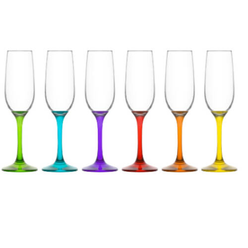 6pc Artcraft Ava Coloured Champagne Flute Glass Wine & Water 215ml 