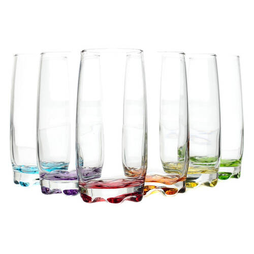 6pc Artcraft Ava Coloured Hi-Ball Drinking Glass Wine & Water 390ml