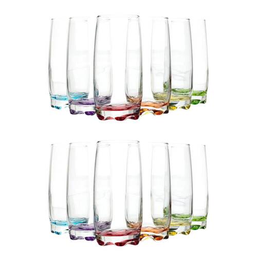 2x 6pc Artcraft Ava Coloured Hi-Ball Drinking Glass Wine & Water 390ml
