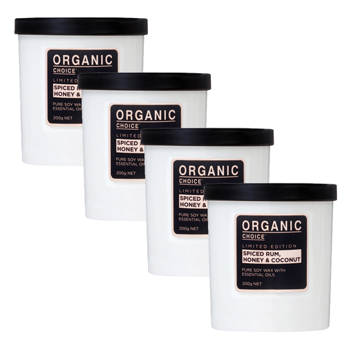 4 x Organic Choice Limited Edition Candle Spiced Rum, Honey & Coconut