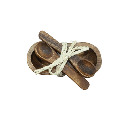 3pc Darlin Acacia Wood Kitchen Condiments w/ Mini Spoons 10.5x5cm Brown