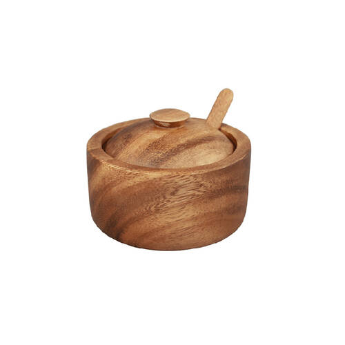 3pc Darlin Acacia Wood Spices Seasoning Pot w/ Lid & Spoon 10x5cm Brown