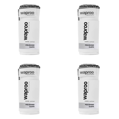4PK Waproo 30 x 30cm Brushed Cotton Shoe Polish Cloth White