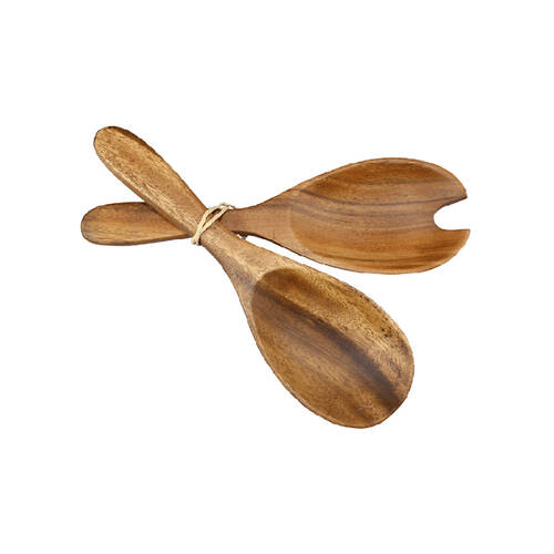 2pc Darlin Acacia Wood Thick Fork & Spoon Server Heat Resistance 30.5x9cm Brown