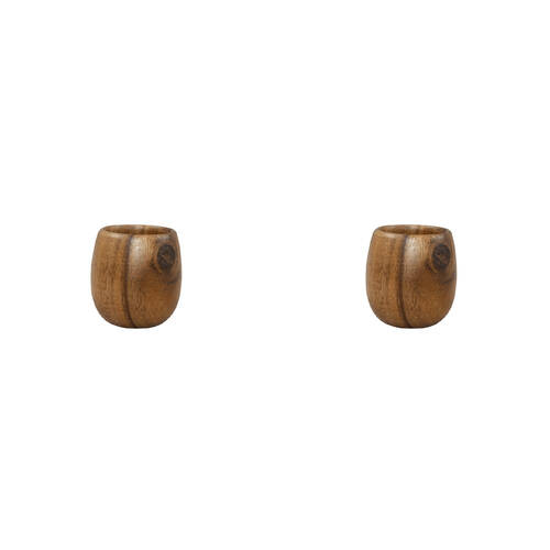 2PK Darlin Acacia Wood Gravy Pour Tea Cup Heat Resistance 5x6cm Brown
