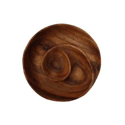 Darlin Acacia Wood Swirl Chip & Salsa Dip Plate Server 20x3.5cm Brown