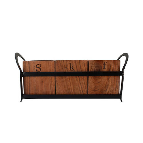 Darlin Acacia Wood Iron Cutlery Holder Heat Resistant 35x10cm Brown