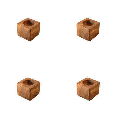 4PK Darlin Acacia Wood Square Egg Cup Holder Heat Resistance 5cm Brown