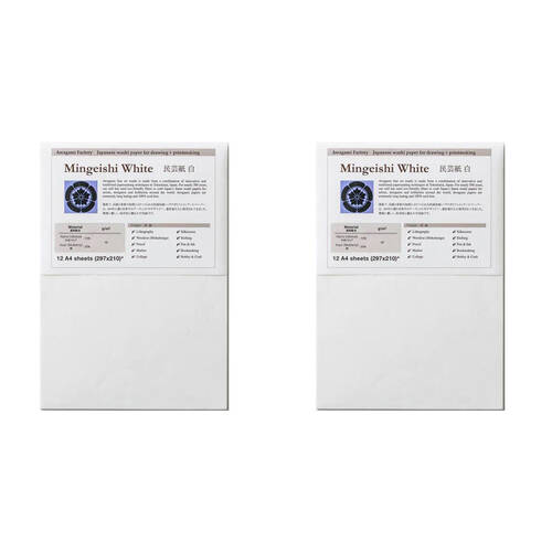 2x 12pc Awagami Mingeishi Multi-Purpose Creative Artist Paper A4 White