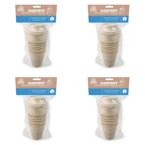 4x 40pc EcoSouLife Harvest Coffee Cups w/ Lids 236ml