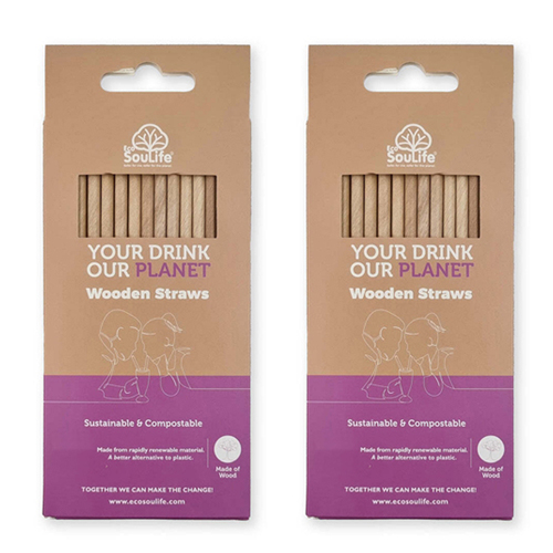 2x 200pc EcoSouLife Disposable Wooden Straws 6mm - Natural
