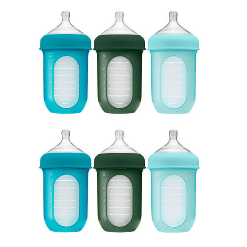 2x 3PK Boon Nursh Collapsible Silicon Baby Bottle Blue 237ml 3 Months+