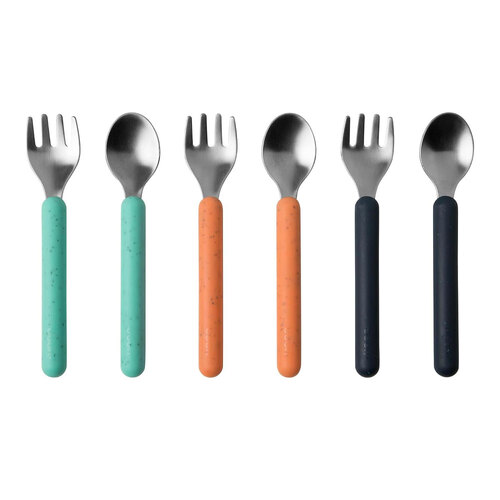 6pc Boon Chow Toddler Stainless Steel Utensils Mint/Orange/Navy 18M+