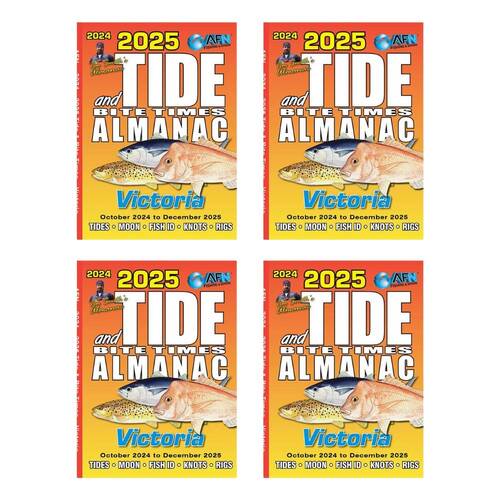 4PK AFN 2025 Tide & Bite Time VIC Fishing Guide 108-Pages 11.5x10.5cm