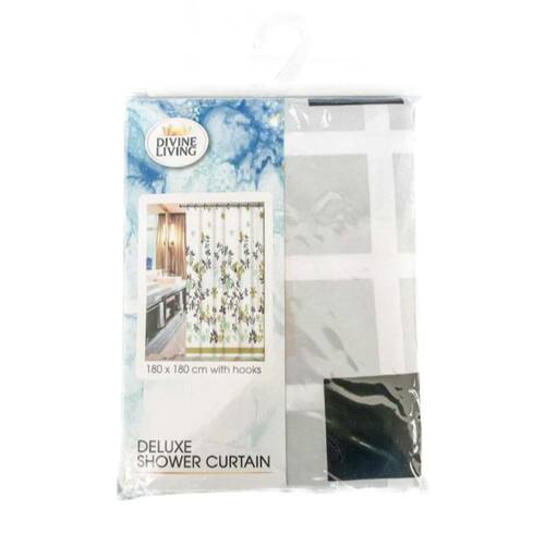 Divine Living Deluxe Shower Curtain w/ Hooks 90gsm 180x180cm Assorted