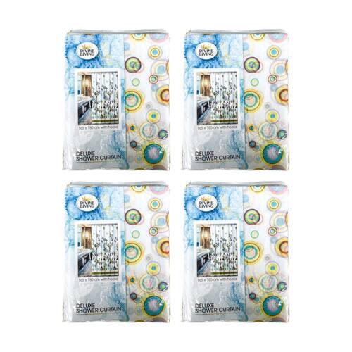 4PK Divine Living Deluxe Shower Curtain w/ Hooks 50gsm 165x170cm Assorted