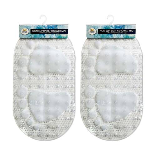 2PK Divine Living Non Slip Bath/Shower Mat w/ PVC Suction Cups 38x69cm White