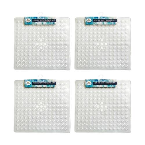 4PK Divine Living Non Slip Bath/Shower Mat w/ Sure Grip Suction Cups 53x53cm