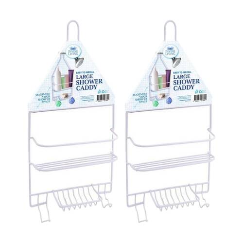 2PK Divine Living Shower Caddy Wire Large Bathroom Storage Organiser 25x43cm