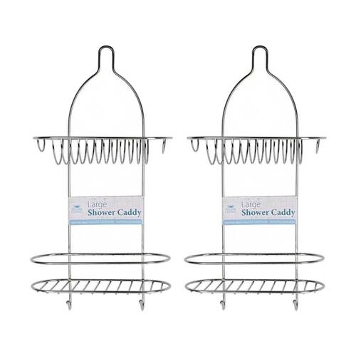 2PK Divine Living Shower Caddy Chrome Storage Organiser 26x11x51cm Silver