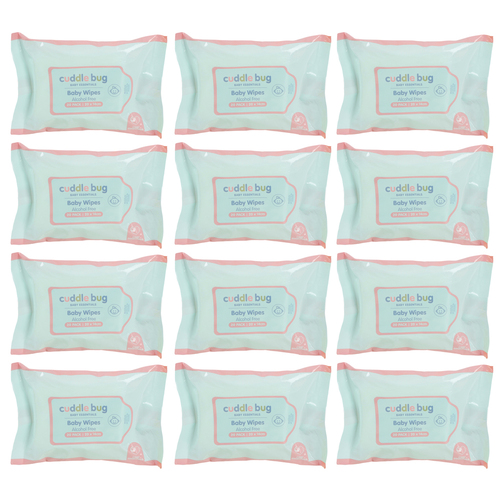 12x 20pc Cuddle Bug Fragrance Free Baby Wipes 14cm Pink/Blue