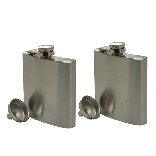 2PK Barpro 177ml Winex Hip Flask and Funnel Set Silver