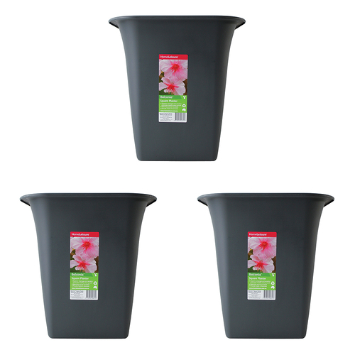 3PK Homeleisure Balconia Square Pot Planter 35cm Charcoal Garden 