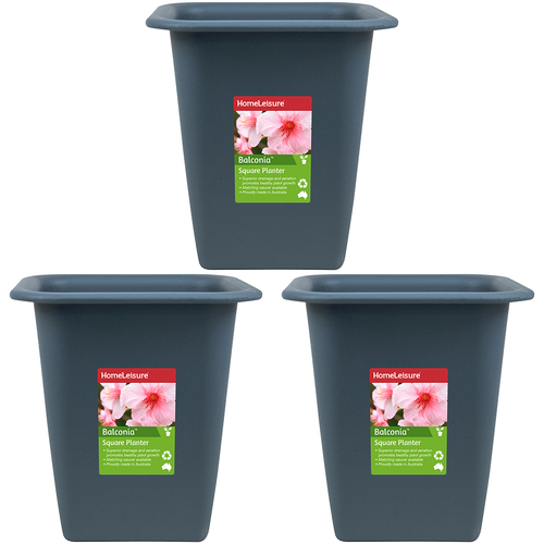 3PK Homeleisure Balconia Square Pot Planter 35cm Blue St Garden 