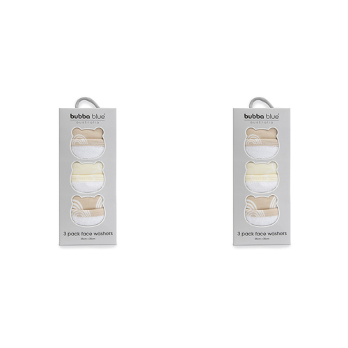 2x 3pc Bubba Blue Nordic Baby/Childrens Face Washer, Vanilla/Latte