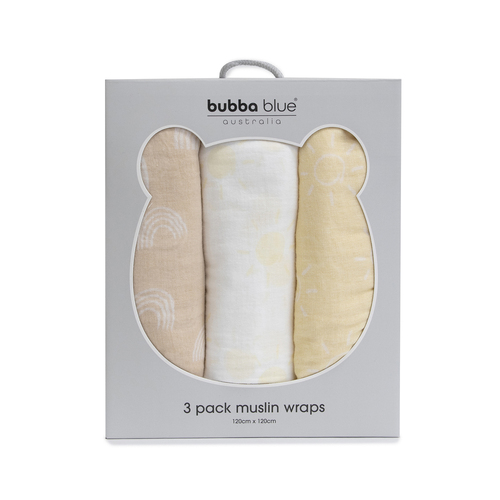 3pc Bubba Blue Nordic Baby/Childrens Muslin Wrap, Vanilla/Latte