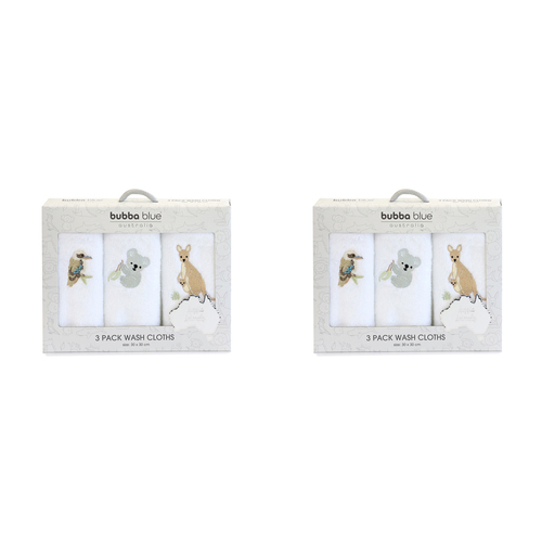 2x 3pc Bubba Blue Aussie Animal Baby/Childrens Wash Cloths