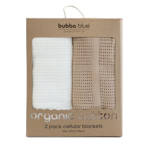 2pc Bubba Blue Organic Cotton Baby/Childrens Cellular Blankets, Chestnut