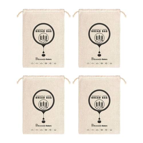 4PK Brunswick Bakers Reusable Linen Bread Bag Drawstring Storage 30x40cm
