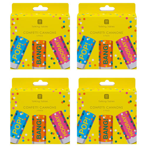 4x 3pc Talking Tables Confetti Canon Birthday Brights Party Decoration