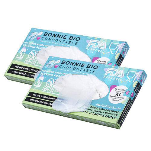 2x 100PK Bonnie Bio Compostable Disposable Catering Gloves XL