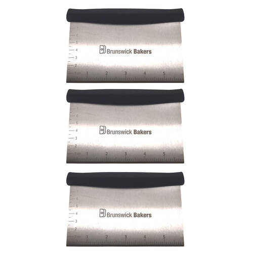 3PK Brunswick Bakers Stainless Steel Dough Scraper w/ Handle 16x10cm
