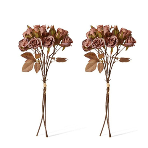 2PK E Style Artificial 43cm Plastic Rose Decor Bundle - Dusty Mauve