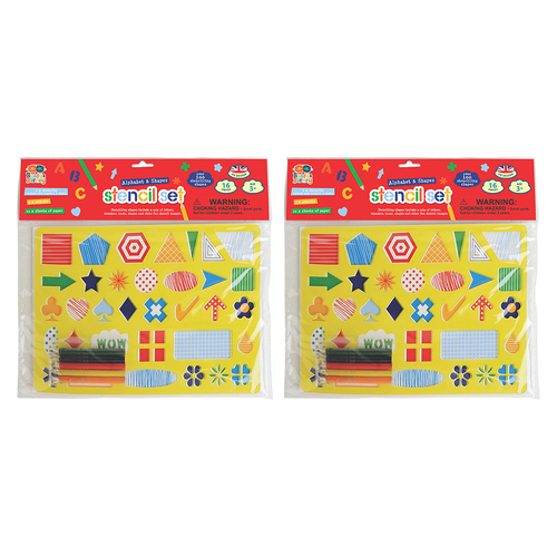 2PK Buddy & Barney Stencil & Pencil Double Alphabet And Shapes Kids 3y+