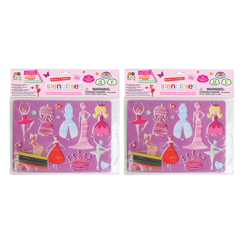 2PK Buddy & Barney Stencil & Pencil Double Pack Fairies/Flowers Kids 3y+