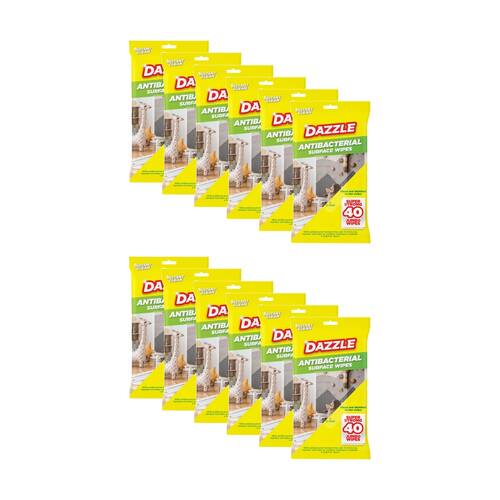 12x 40pc Dazzle Antibacterial Surface Super Strong Jumbo Cleaning Wipes